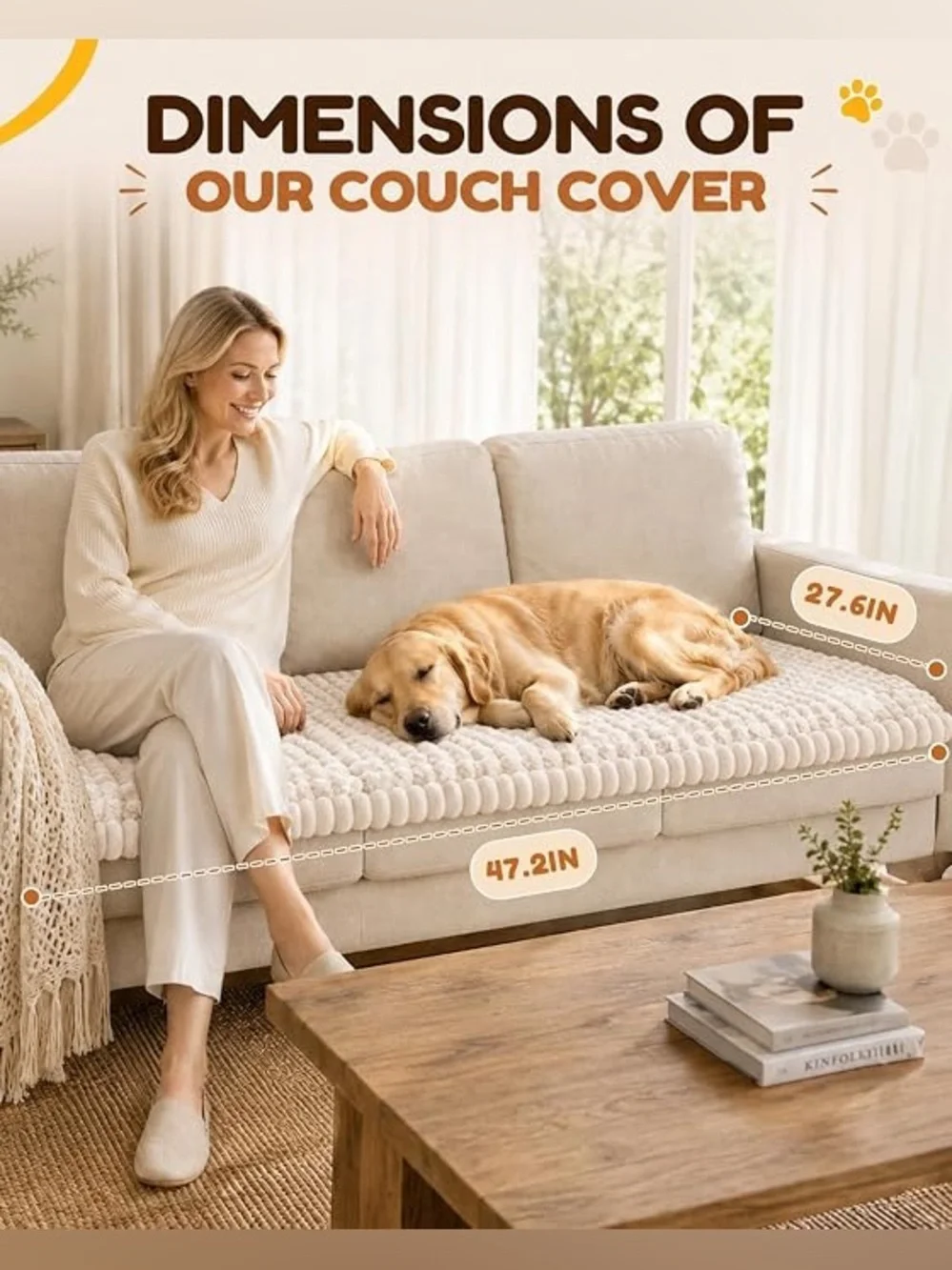 Couch Cover for Dogs with Non-Slip Sticks, Washable Sofa Protector for Pets